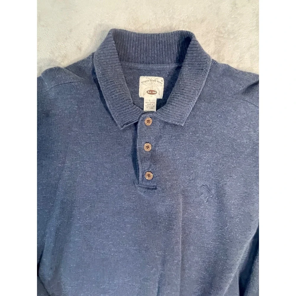 Original Island Sport Mens Blue Cotton‎ Long Sleeve quarter button Marlin
